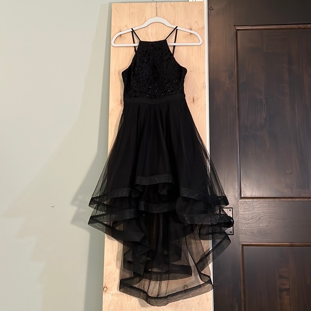 City Triangles Black Halter Style High-Low Waterfall Dress